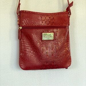 Marc Fisher Red Croc-Embossed Crossbody with Gold Plaque